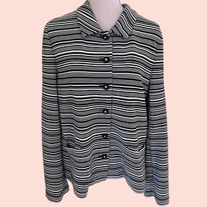 Karl Lagerfeld White/Black Textured Stripe Button Front Jacket XL